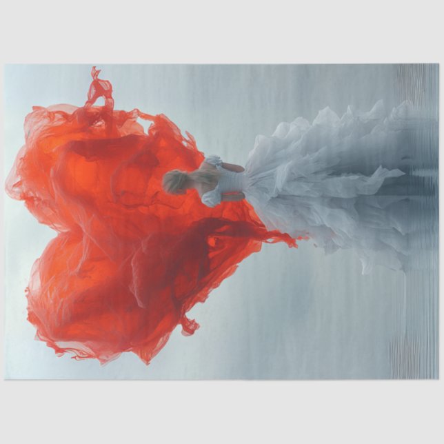 Decoupage Valentine Red Heart Beautiful Woman  Tissue Paper (Front)