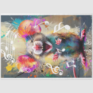 Decoupage Vibrant Coloured Singing Mouse  Tissue Paper