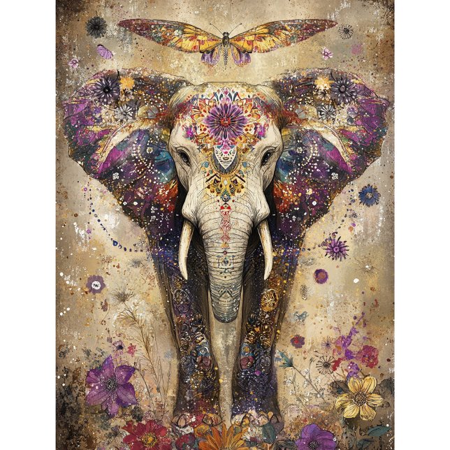 Decoupage Vibrant Elephant Colourful Flowers Tissue Paper (Creator Uploaded)