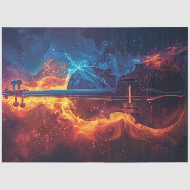 Decoupage Vibrant Fire Violin  Tissue Paper (Front)