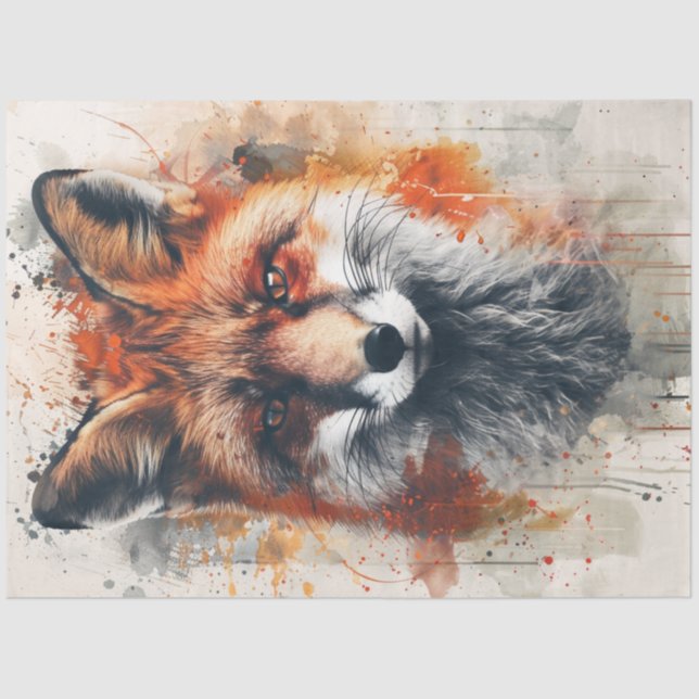 Decoupage Vibrant Fox Painting Abstract Background Tissue Paper (Front)
