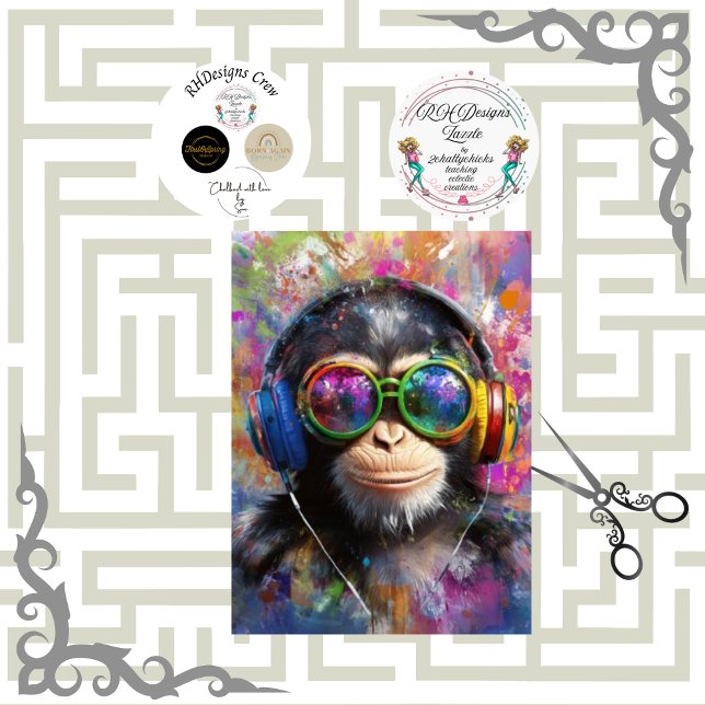Decoupage Vibrant Monkey Abstract Art Headphones  Tissue Paper (Creator Uploaded)