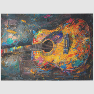 Decoupage Vibrant Oil Painting Guitar  Tissue Paper