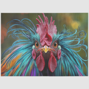 Decoupage Vibrant Rooster Multicolored Feathers  Tissue Paper