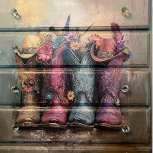 Decoupage Vibrant Western Boots Pink Turquoise Tissue Paper