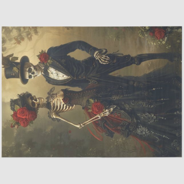 Decoupage Victorian Gothic Skeleton Wedding Day  Tissue Paper (Front)