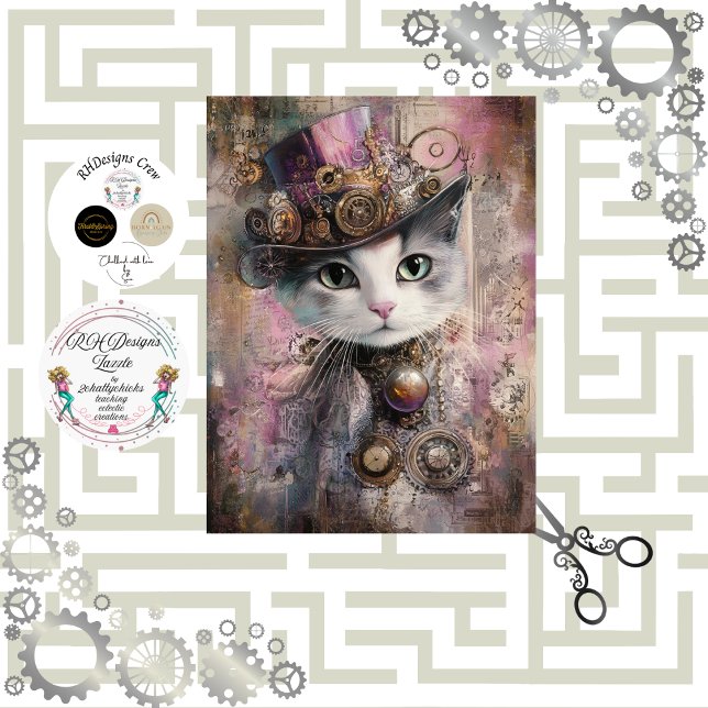 Decoupage Victorian Steampunk Pink Cat  Tissue Paper (Creator Uploaded)