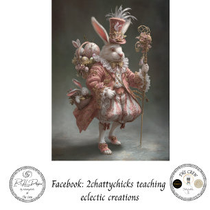 Decoupage Victorian Whimsical Pink Rabbit Vintage Tissue Paper