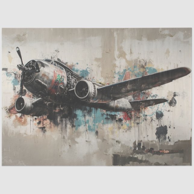 Decoupage Vintage Aeroplane Abstract Mural Paintin Tissue Paper (Front)