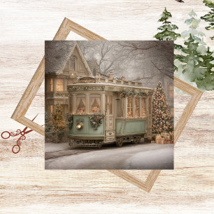 Decoupage Vintage Christmas Streetcar Mint Green  Tissue Paper
