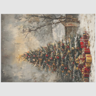 Decoupage Vintage Christmas Tree Presents Tissue Paper