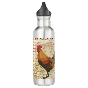 Decoupage Vintage Ephemera Farm Barn Rooster  710 Ml Water Bottle