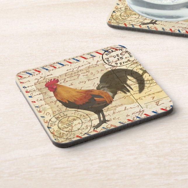 Decoupage Vintage Ephemera Farm Barn Rooster  Coaster (Left Side)