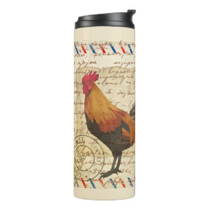 Decoupage Vintage Ephemera Farm Barn Rooster Thermal Tumbler