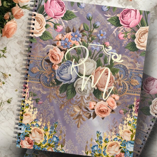 Decoupage Vintage Floral Monogram Spiral Notebook (Creator Uploaded)