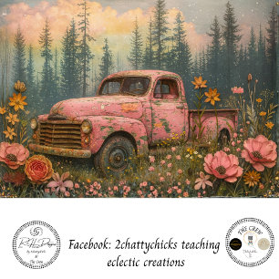 Decoupage Vintage Hippie Era Pink Truck Flowers  Tissue Paper