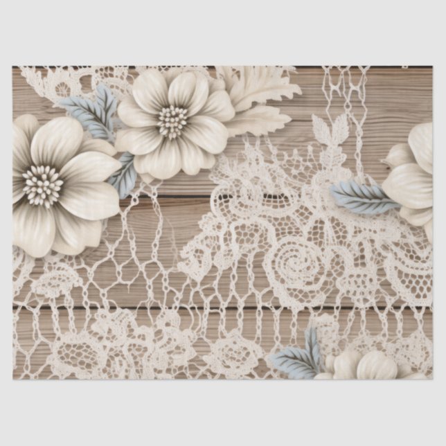 Decoupage Vintage Lace and Wood Texture Tissue Paper (Front)