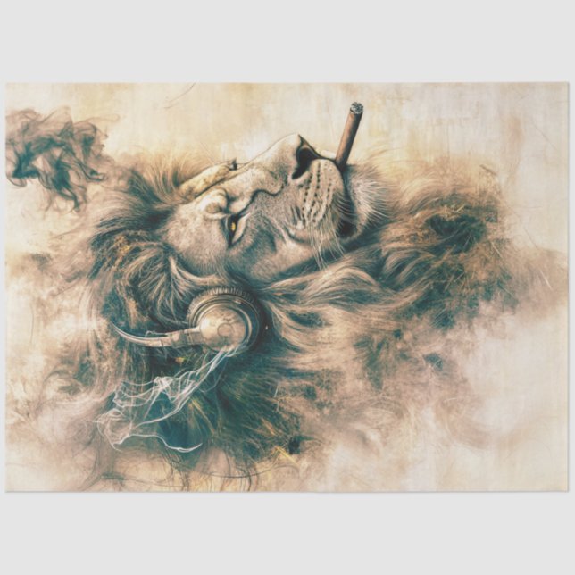 Decoupage Vintage Lion Cigar Headphones Abstract  Tissue Paper (Front)