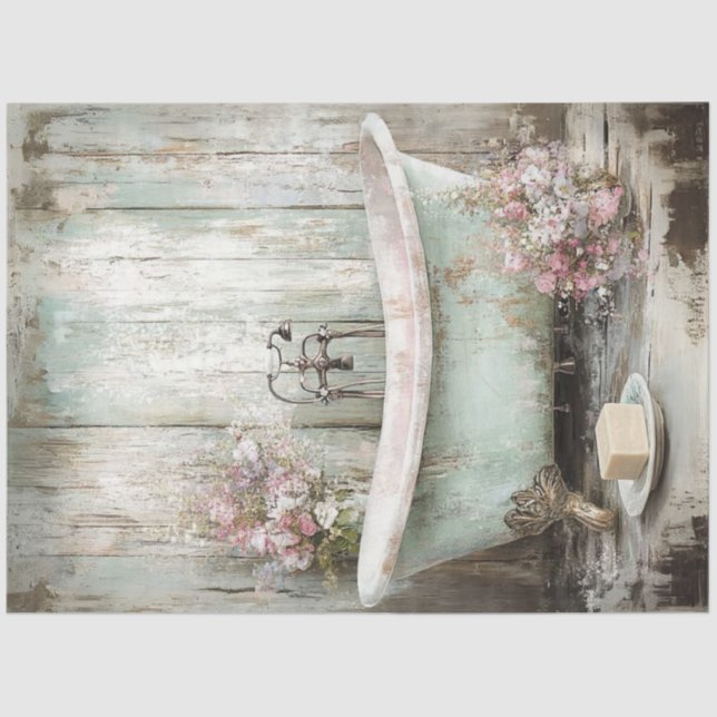 Decoupage Vintage Pale Blue Tub  Tissue Paper (Front)