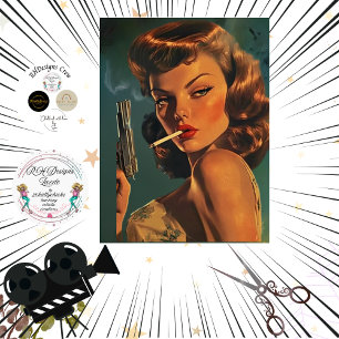 Decoupage Vintage Poster Girl Cigarette & Pistol Tissue Paper
