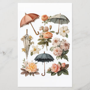 Decoupage - vintage romantic flowers and umbrellas