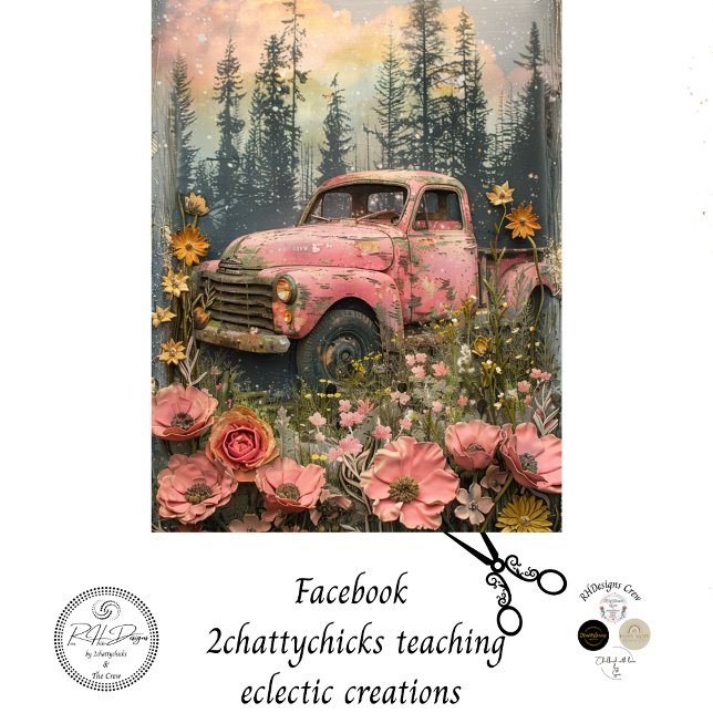 Decoupage Vintage Rustic Pink Truck  Tissue Paper (Creator Uploaded)
