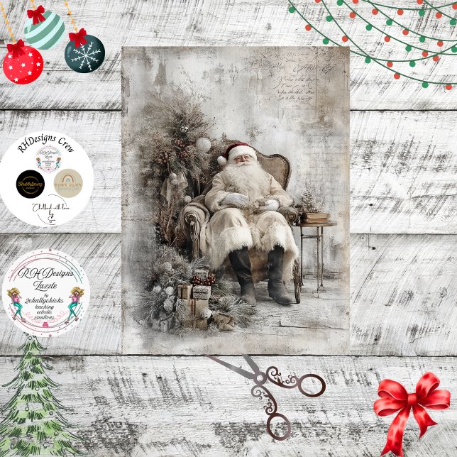 Decoupage Vintage Santa Chair & Tree  Tissue Paper (Creator Uploaded)