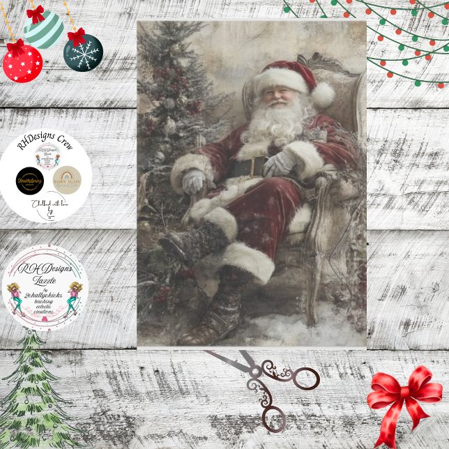 Decoupage Vintage Santa in Ornate Chair Tissue Paper (Creator Uploaded)