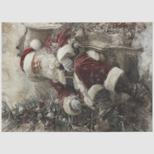 Decoupage Vintage Santa in Ornate Chair Tissue Paper