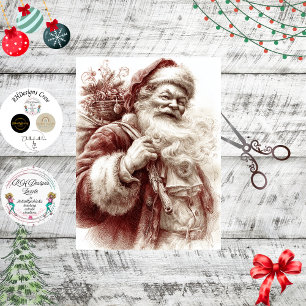 Decoupage Vintage Santa Painterly Red  Tissue Paper