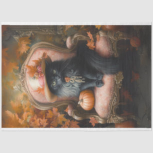 Decoupage Vintage Setting Black Cat Fall Season Tissue Paper