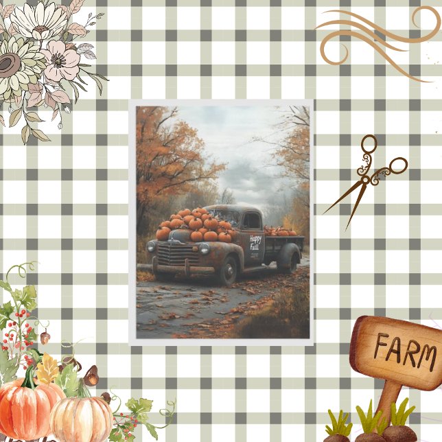 Decoupage Vintage Truck Pumpkins Fall Scene Tissue Paper (Creator Uploaded)