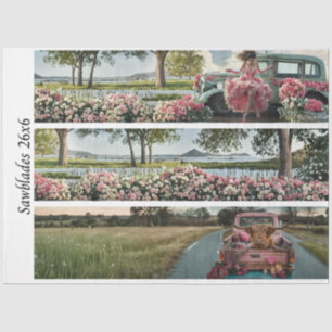 Decoupage Vintage Trucks Floral Designs Handsaws  Tissue Paper