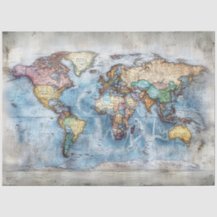 Decoupage Vintage World Map  Tissue Paper