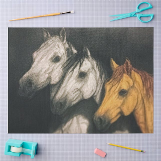 Decoupage water colour horses tissue paper (Craft)