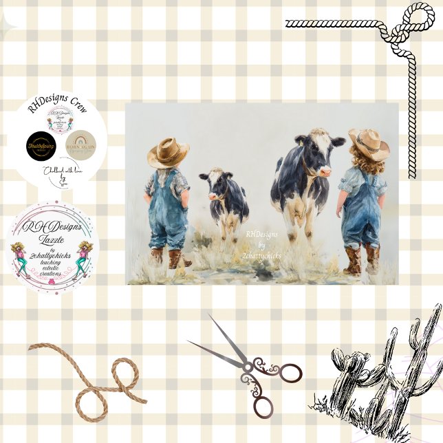 Decoupage Watercolor Cowboy Cowgirl Children Kids Tissue Paper (Creator Uploaded)
