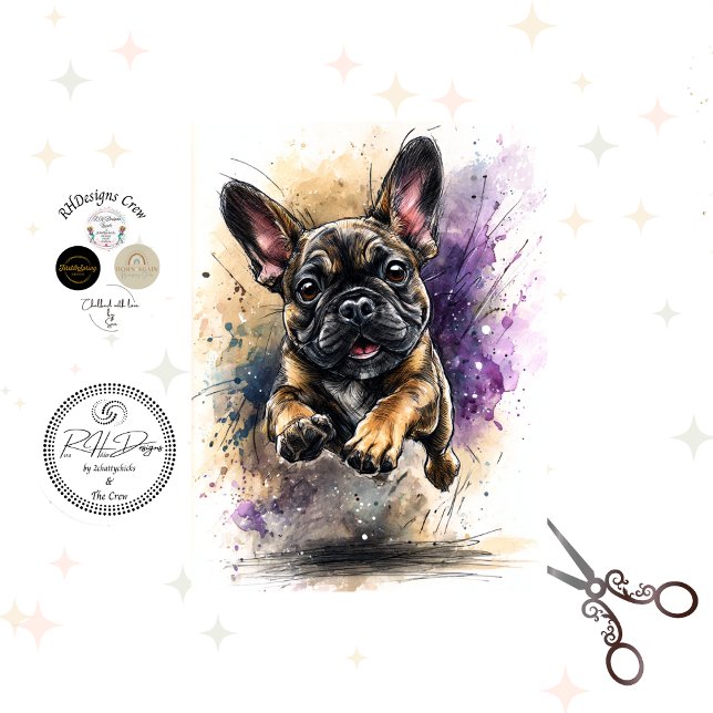 Decoupage Watercolor Splashes Frenchie Bulldog  Tissue Paper (Creator Uploaded)