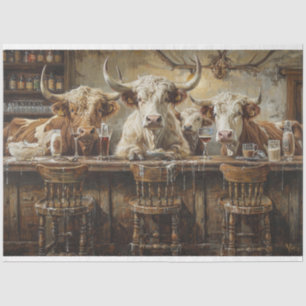 Decoupage Western Bar With Cows In Saloon  Tissue Paper