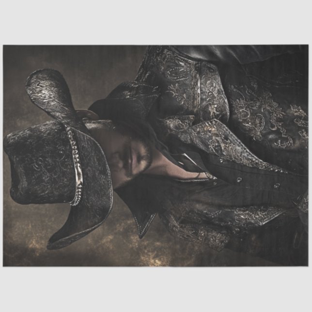 Decoupage Western Outlaw in Black-Jack McGraw Tissue Paper (Front)