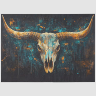 Decoupage Western Skull Longhorn Teal Rust Tissue Paper