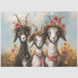 Decoupage Whimsical 3 Goats In Field Tissue Paper