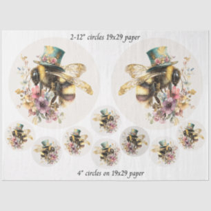 Decoupage Whimsical Bee 12" Rounds 4" Coasters  Tissue Paper