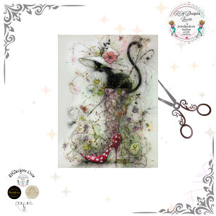 Decoupage Whimsical Black Cat Stiletto's Catwalk  Tissue Paper