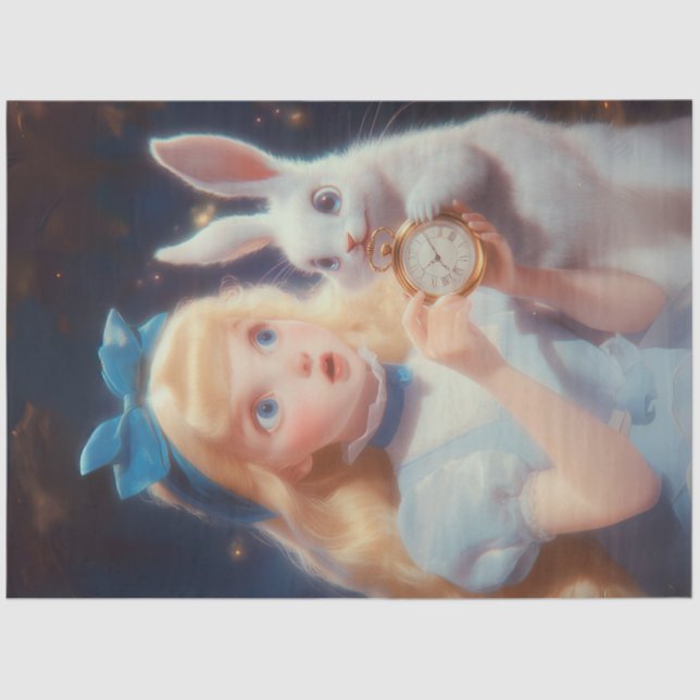 Decoupage Whimsical Blonde Blue Headband & Rabbit Tissue Paper (Front)