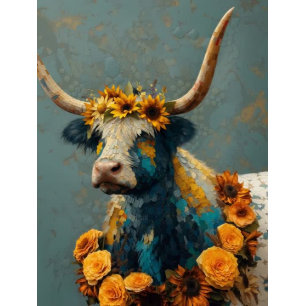 Decoupage Whimsical Blue Cracked Highland Cow  Tissue Paper