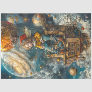 Decoupage Whimsical Boy Riding in Hot Air Balloon  Tissue Paper