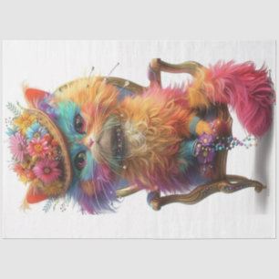 Decoupage Whimsical Bright Coloured Cat Fiesta  Tissue Paper