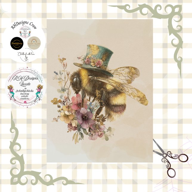 Decoupage Whimsical Bumblebee in Top Hat  Tissue Paper (Creator Uploaded)