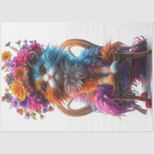Decoupage Whimsical Cat Blossom Whiskers Tissue Paper