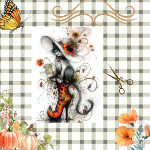 Decoupage Whimsical Cat in Stiletto Fall Artwork Tissue Paper